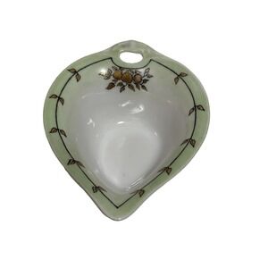 Vintage Weimar Germany Porcelain Heart Trinket Nut Dish Green Fruit Handle